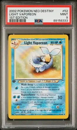2002 Pokemon Neo Destiny 1ST Edition Light Vaporeon #52 PSA 9 - Image 1