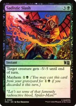 NM Foil Sadistic Slash, MTG, Super Heroes, Magic the Gathering, 666 - Image 1