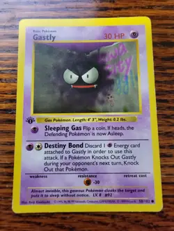 👻Pokemon Card Gastly 50/102 - 1st Edition Base Set Shadowless 1999 MP* - Image 1