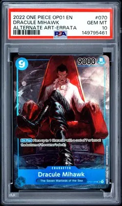 2022 One Piece OP01 EN Dracule Mihawk Alternate Art Errata #070 PSA 10 GEM MINT - Image 1