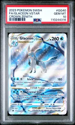 2023 POKEMON SWORD & SHIELD CROWN ZENITH #GG40 FULL ART/GLACEON VSTAR PSA 10 - Image 1