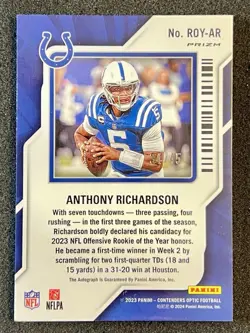 2023 Optic Contenders ROY Blue /45 Rookie On Card Auto Anthony Richardson Colts - Image 2