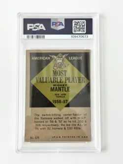 1961 Topps MICKEY MANTLE MVP Baseball Card #475 PSA 1 - Image 2
