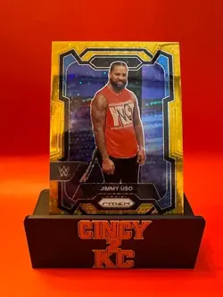 2024 Panini Prizm WWE Jimmy Uso #136 Under Card Gold Prizm /10 - Image 1