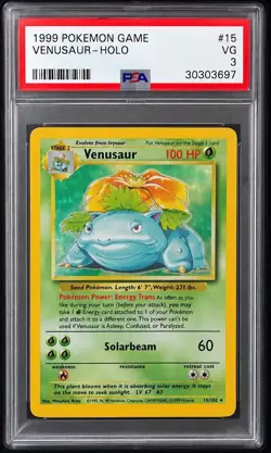 Pokemon TCG 1999 Base Set Venusaur Holo Rare 15/102 EN PSA 3 WOTC - Image 1