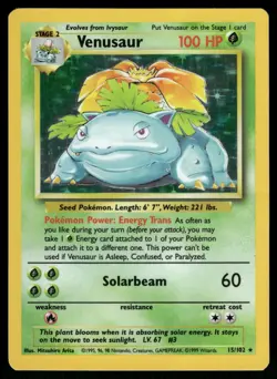Venusaur 15/102 Holo Rare Base Set Unlimited Pokemon Moderately Played - Image 1