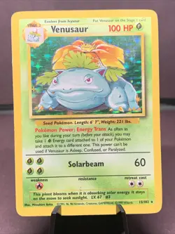 Pokemon TCG Venusaur Base Set Holo Rare 15/102 WOTC VTG 1999 HP Crease - Image 1