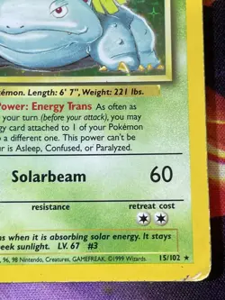 Pokemon TCG Venusaur Holo Card Base Set 15/102 Rare Nice Grass 1999 WOTC - Image 4