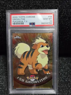 PSA 10 2000 Pokemon Game Topps Chrome Growlithe TV Rare Base Series 1 GEM MINT - Image 1
