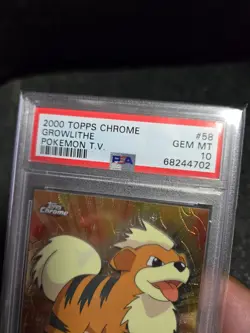 PSA 10 2000 Pokemon Game Topps Chrome Growlithe TV Rare Base Series 1 GEM MINT - Image 3