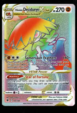 Pokemon Hisuian Decidueye VSTAR (Secret) SWSH10: Astral Radiance #195/189 NM - Image 1