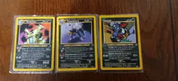 Pokemon 3 Rare 2001 WOC Vintage Neo Cards Tyranitar Houndoom Sneasel SeePics4Con - Image 1
