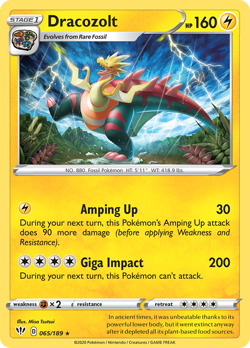 Dracozolt 65/189 Rare | Darkness Ablaze | Pokemon Card - Image 1