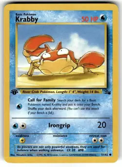 1st Edition Krabby 51/62 Common Fossil Pokemon MP - Image 1