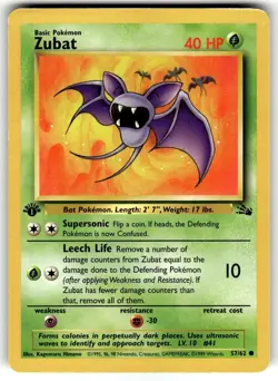 1st Edition Zubat 57/62 Common Fossil Pokemon MP - Image 1