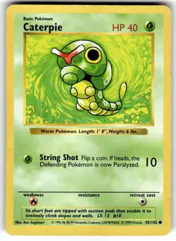 Unlimited Caterpie 45/102 Common Base Set Shadowless Pokemon LP - Image 1