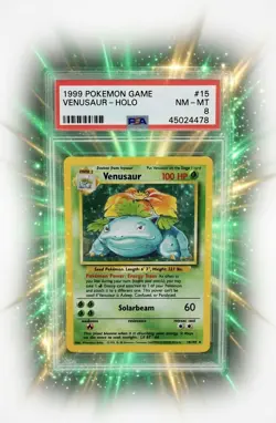 1999 POKEMON BASE SET UNLIMITED #15 VENUSAUR-HOLO PSA 8 - Image 1
