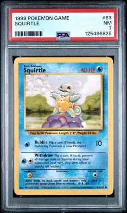 1999 Vintage Pokemon Game SQUIRTLE UNLIMITED BASE SET 63/102 PSA 7 - Image 1