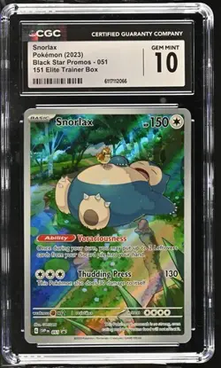 CGC 10 GEM MINT Snorlax 051 Scarlet Violet 151 ETB Black Star Promo Pokemon - Image 1