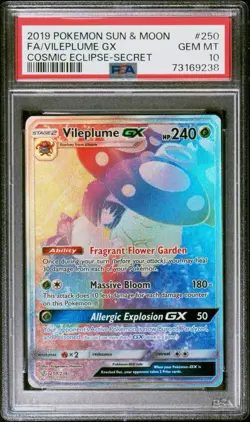 Pokemon Vileplume GX Cosmic Eclipse Secret Rare #250 PSA 10 Gem Mint Rainbow - Image 1