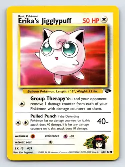 Erika's Jigglypuff 69/132 Common Gym Challenge Pokemon Unlimited Heavily Played - Image 1
