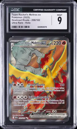 2025 POKEMON DESTINED RIVALS ULTRA RARE- HOLO TEAM ROCKET'S MOLTRES EX CGC 9 - Image 1