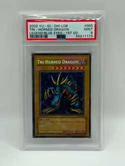 2002 YuGiOh! Tri-Horned Dragon Legends of Blue-Eyes 1st Ed LOB-000 PSA 9 MINT - Image 1
