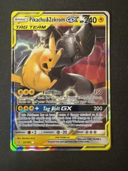 Pokemon TCG Sun & Moon Pikachu Zekrom GX 33/181 Tag Team Card NM Condition - Image 1