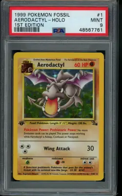 Pokemon Fossil Aerodactyl Holo 1st Edition #1 PSA 9 - Image 1