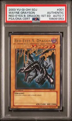 PSA Authentic Red-Eyes B. Dragon SDJ 1st Edition Wayne Grayson Auto 7 Yugioh - Image 1