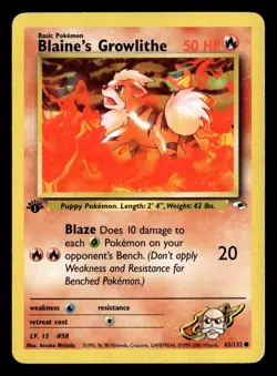 Blaine's Growlithe 62/132 1st Edition Common Gym Heroes Pokemon Card - Image 2
