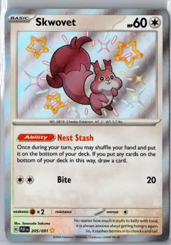 Skwovet 205/091 Shiny Rare Paldean Fates Pokemon Near Mint - Image 1