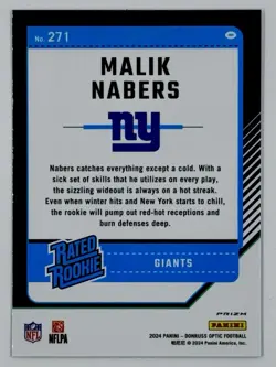 2024 Panini Donruss Optic Malik Nabers #271 Rated Rookie Holo Prizm Silver SP - Image 4