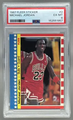 152551957 Michael Jordan 1987 Fleer #2 Stickers PSA 6 - Image 1