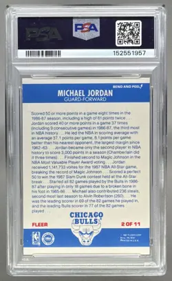 152551957 Michael Jordan 1987 Fleer #2 Stickers PSA 6 - Image 2