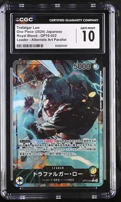 CGC 10 One Piece Trafalgar Law Royal Blood Jpn OP10-022 Alt Art Leader - Image 1