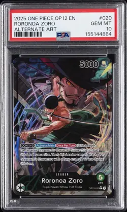 2025 ONE PIECE OP12-LEGACY OF THE MASTER ALTERNATE ART #020 RORONOA ZORO PSA 10 - Image 1