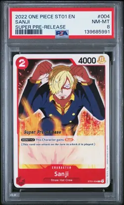 2022 ONE PIECE 004 SANJI SUPER PRE-RELEASE PSA 8 NEAR MINT - Image 1