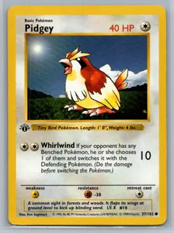 Pidgey 57/102 Base Set Common Shadowless Pokemon TCG 1999 - Image 1