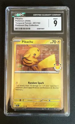 2026 POKEMON TEMPORAL FORCES POKEMON DAY COLLECTION #051/162 PIKACHU CGC 9 - Image 1
