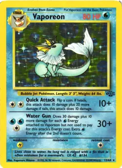 VAPOREON 12/64 RARE JUNGLE POKEMON UNLIMITED HOLO MODERATELY PLAYED - Image 1