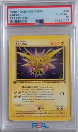 1999 Pokemon Fossil 1st Edition #30 Zapdos - PSA10 GEM MINT - Image 1