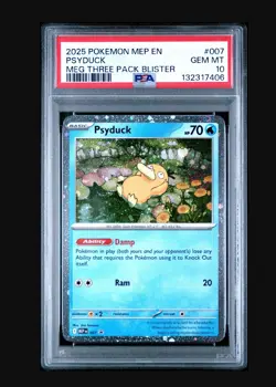 2025 Pokemon MEP EN Psyduck #007 Promo MEG Three Pack Blister PSA 10 - Image 1