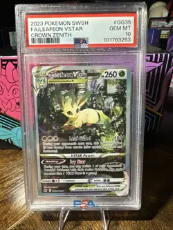 2023 POKEMON SWORD AND SHIELD CROWN ZENITH GG35 FULL ART/LEAFEON VSTAR PSA 10 - Image 1