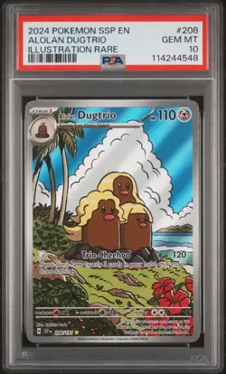 2024 POKEMON SSP EN-SURGING SPARKS ILLUSTRATION RARE #208 ALOLAN DUGTRIO PSA 10 - Image 1