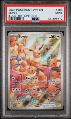 2024 POKEMON TWM EN-TWILIGHT MASQUERADE ILLUSTRATION RARE #188 EEVEE PSA 9 - Image 1