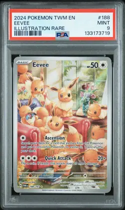 2024 Pokemon Twm En-Twilight Masquerade #188 Eevee Illustration Rare PSA 9 - Image 1