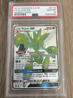 2019 POKEMON SUN & MOON HIDDEN FATES #SV72 FULL ART/SCIZOR GX PSA 10 - Image 1