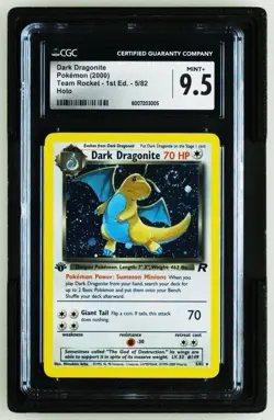 🌀SWIRL🌀2000 Pokemon Team Rocket 1st Edition #5/82 Dark Dragonite CGC 9.5 MINT+ - Image 1