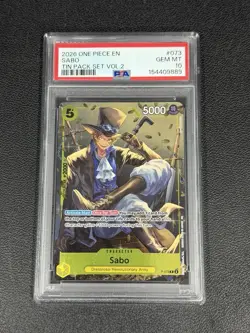 2026 One Piece English Tin Pack Set Vol. 2 Sabo Promo #073 PSA 10 Gem Mint - Image 1